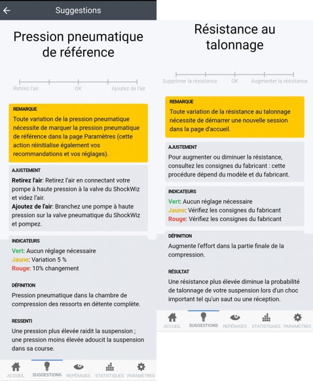 Explication des paramètres de réglages